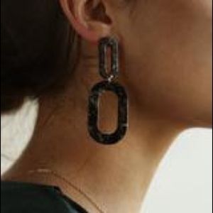 JLUXLABEL Black Marble Drop Earrings
